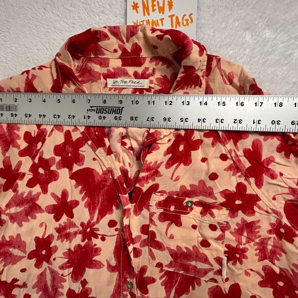 We The Free Womens Red Floral Long Sleeve Button-Up Shirt Blouse XS Casual NWOT - Picture 6 of 8